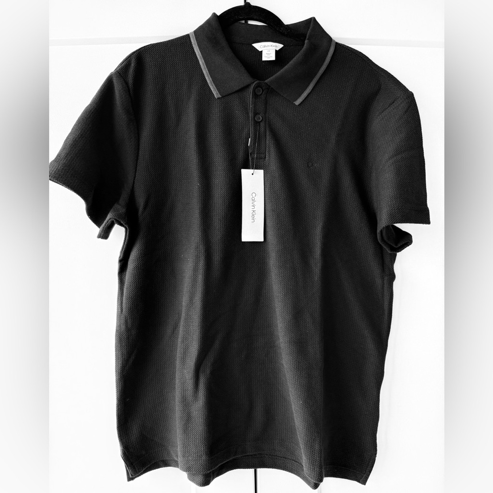 Calvin Klein Basket Weave Men's Polo Shirt in Black